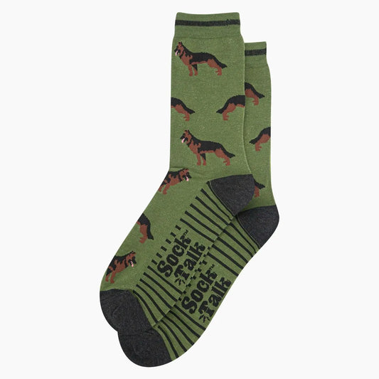 Men's Bamboo Socks - Green, Alsatian German Shepherd