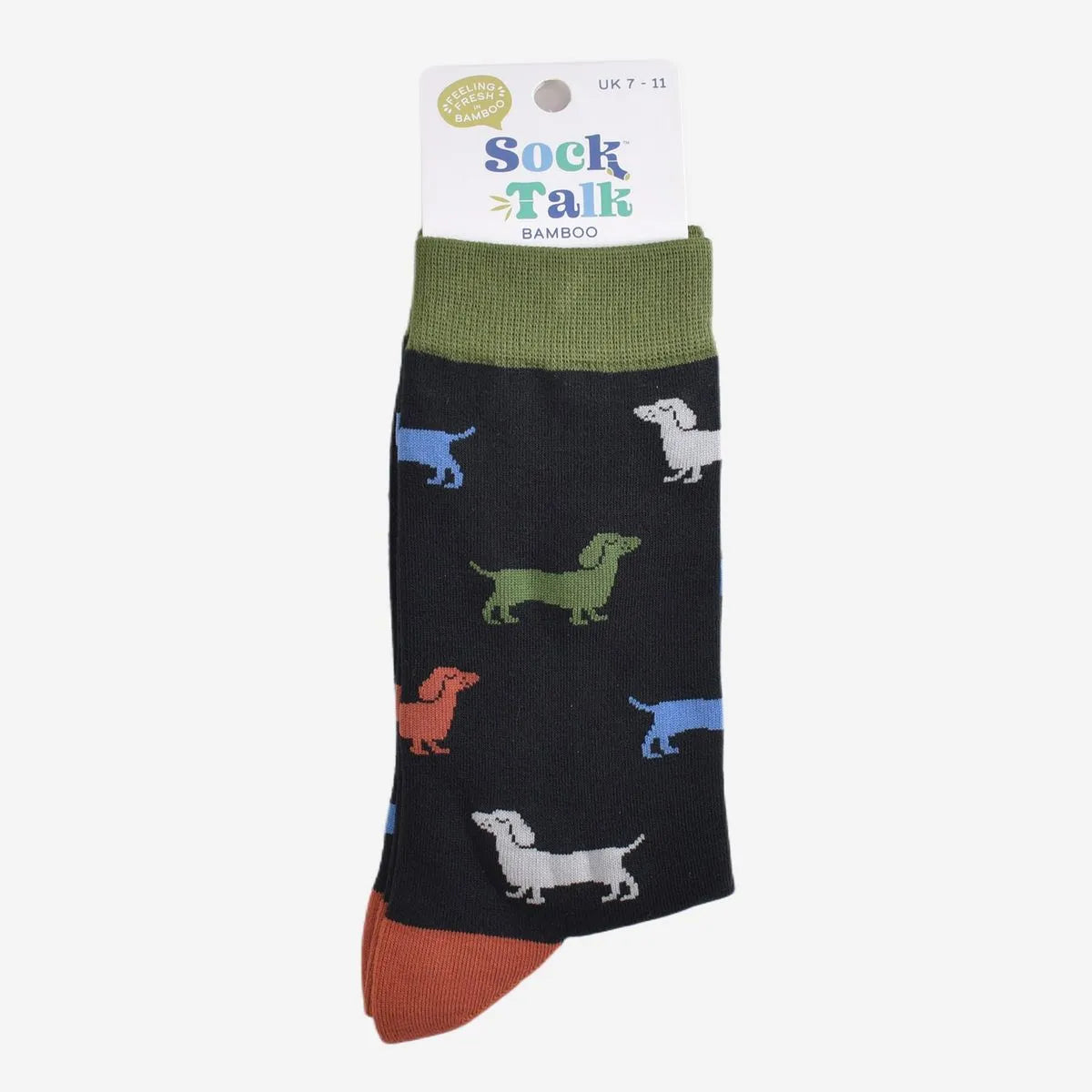 Men's Bamboo Socks - Black/Green, Sausage Dog