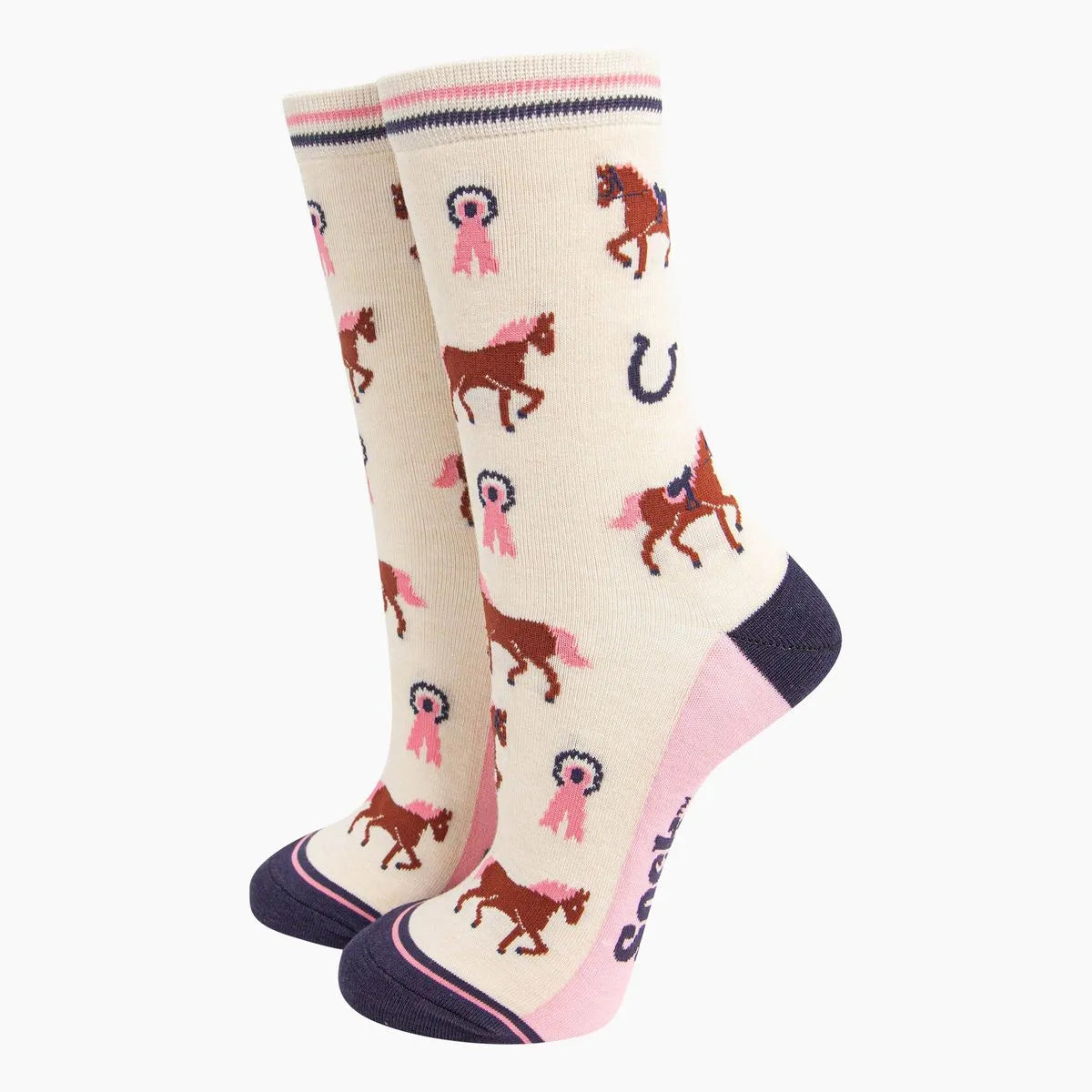 Women's Bamboo Socks - Cream, Horse Riding