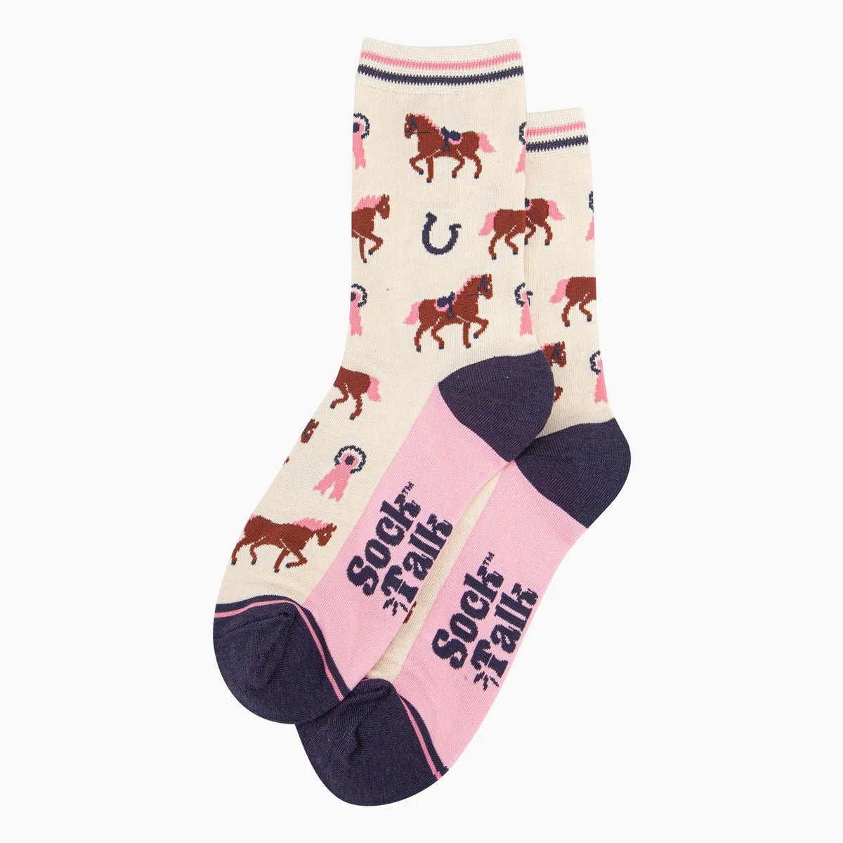 Women's Bamboo Socks - Cream, Horse Riding