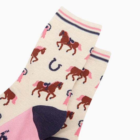 Women's Bamboo Socks - Cream, Horse Riding