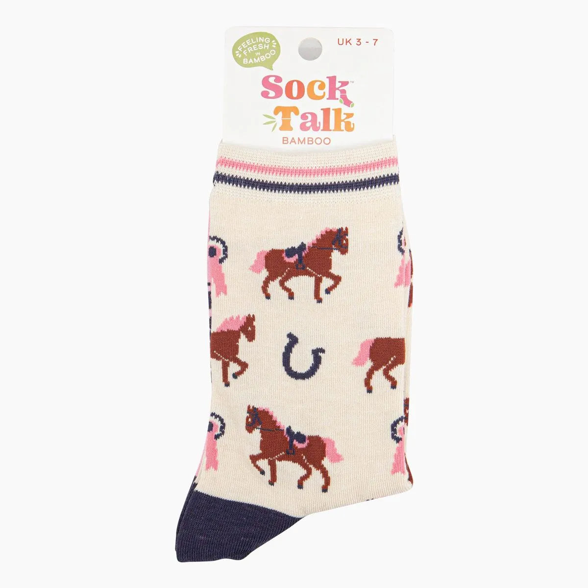 Women's Bamboo Socks - Cream, Horse Riding