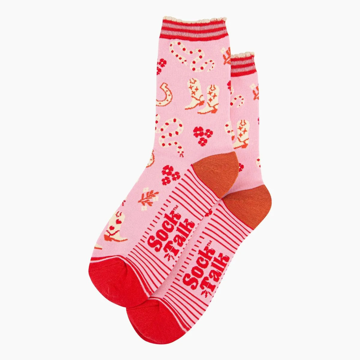 Women's Bamboo Socks - Pink, Western Cowgirl Snakes