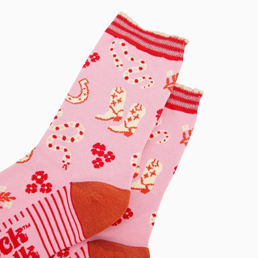 Women's Bamboo Socks - Pink, Western Cowgirl Snakes