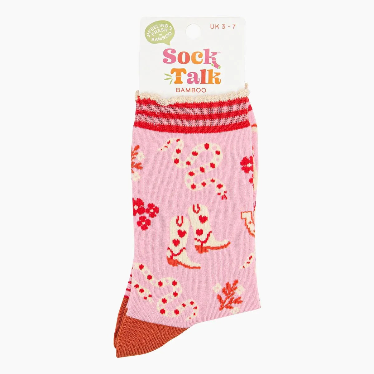 Women's Bamboo Socks - Pink, Western Cowgirl Snakes