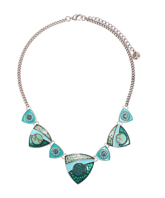 Green Enamel Necklace with Triangles