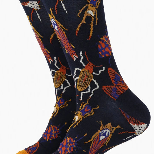 Men's Insect Print Bamboo Socks in Navy Blue