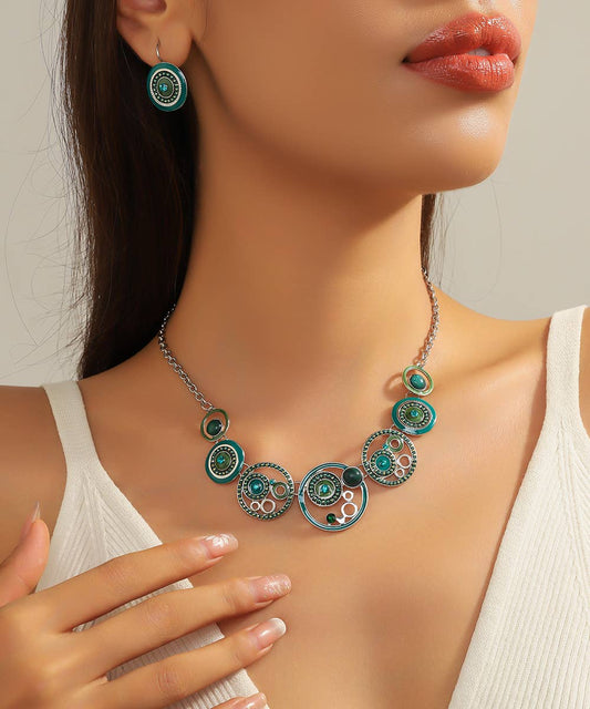 Green Enamel Disc Drop Earrings