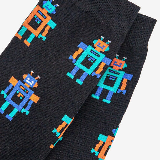 Men's Retro Robot Print Bamboo Socks