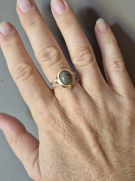 Adjustable Gold Ring with Grey Stone