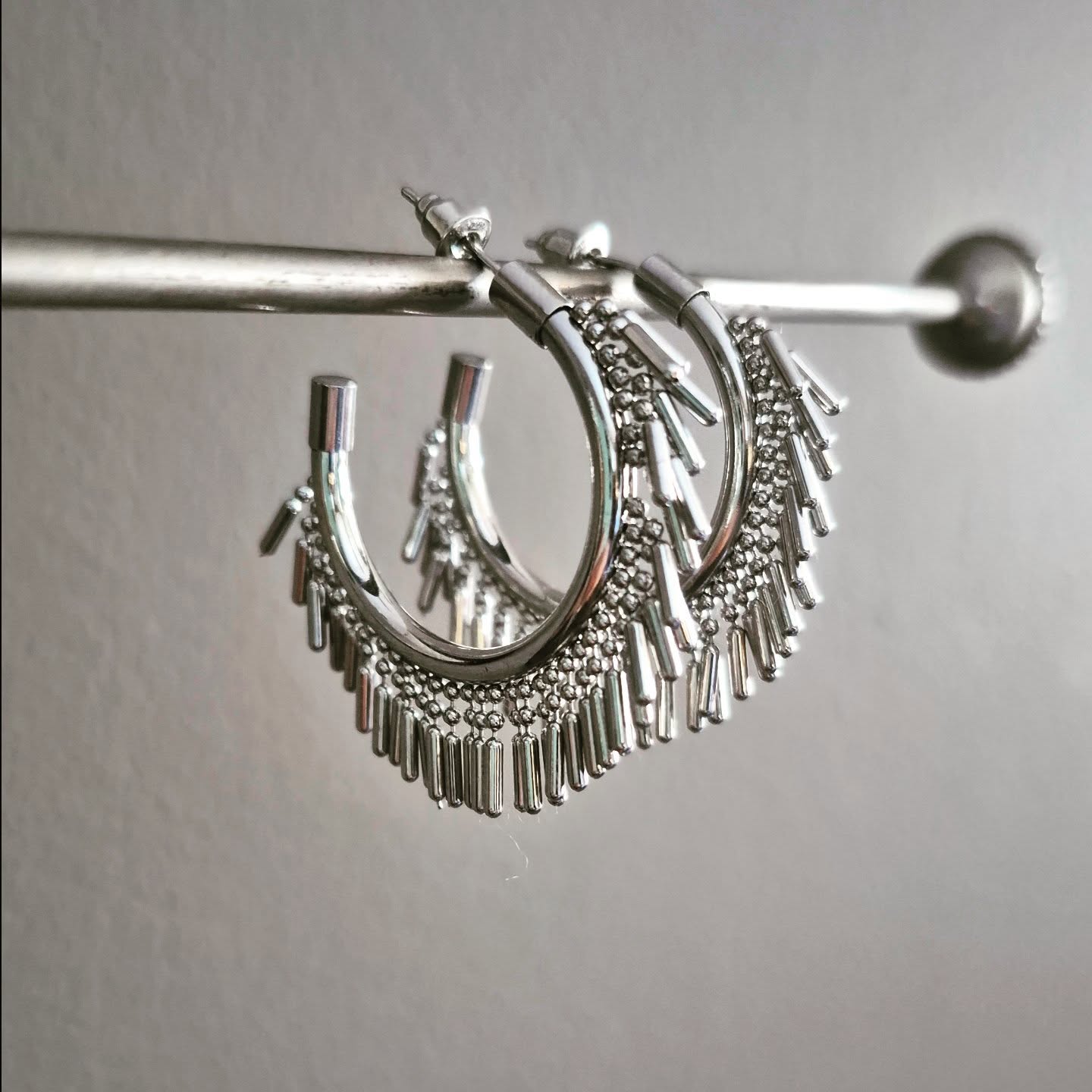 Silver Spikey Hoop Drop Earrings