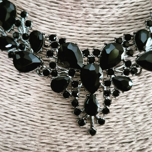 Black Crystal Statement Necklace Set