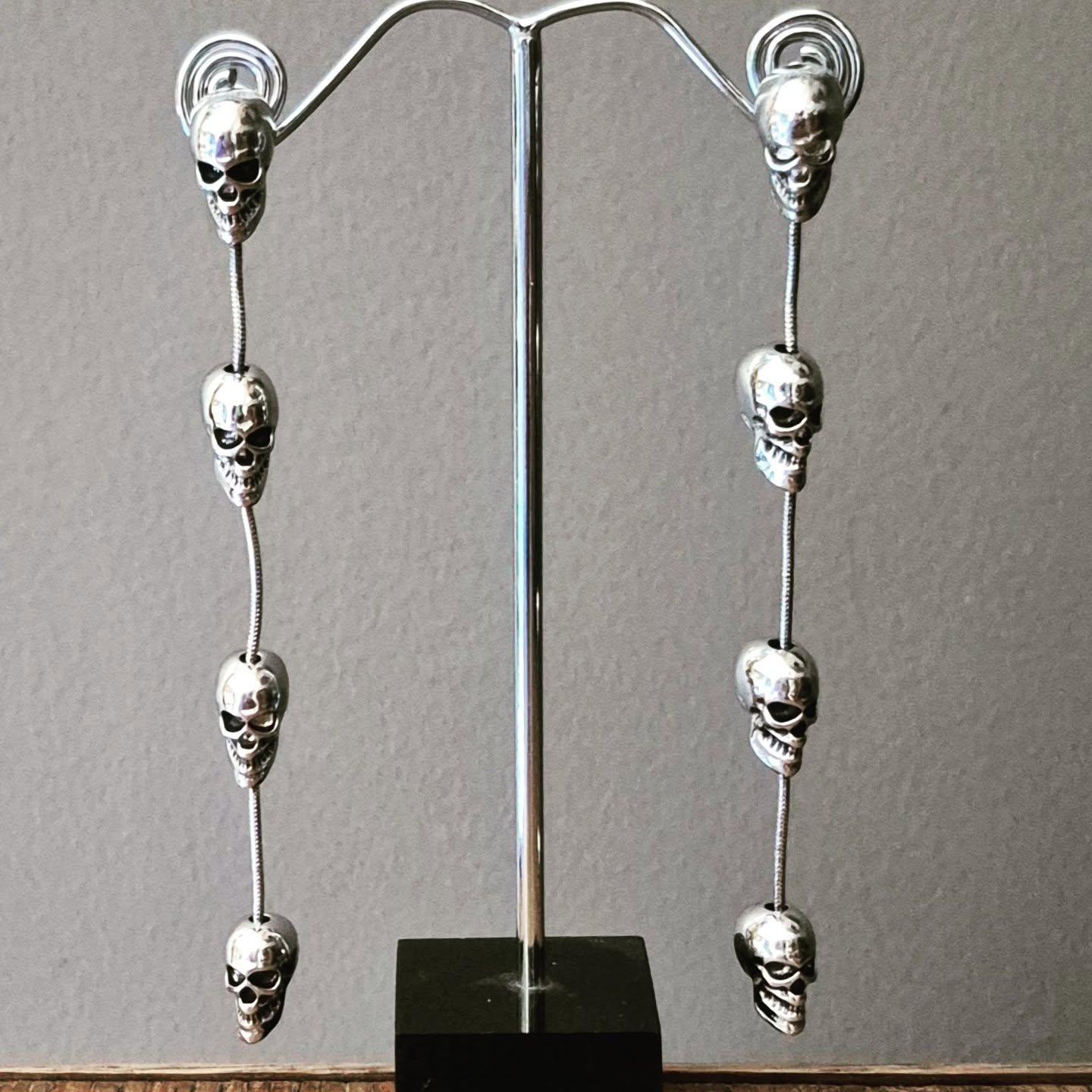 Silver Multi-Skull Drop Earrings