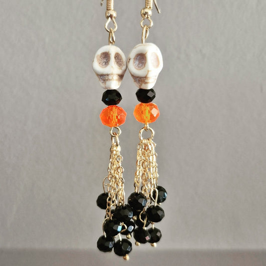 Beaded Skull Drop Earrings