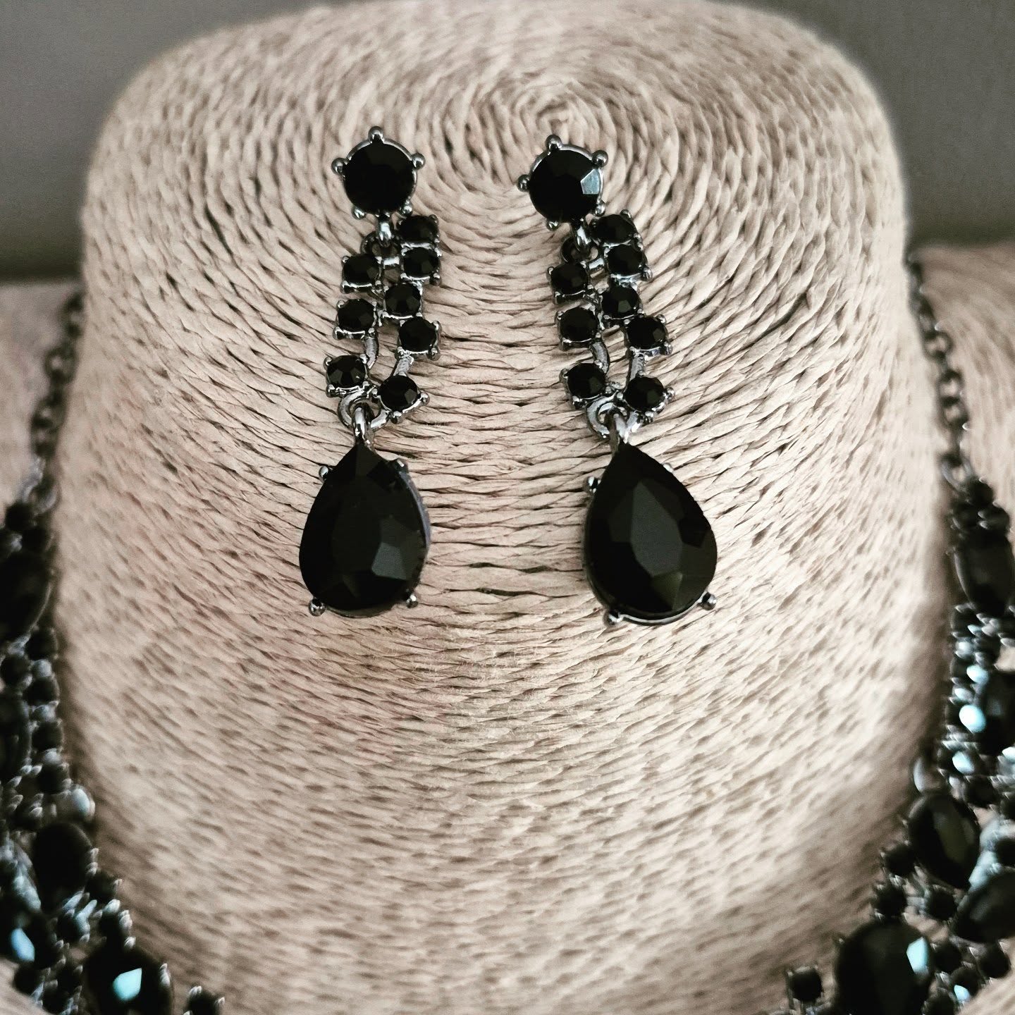 Black Crystal Statement Necklace Set