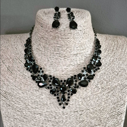 Black Crystal Statement Necklace Set