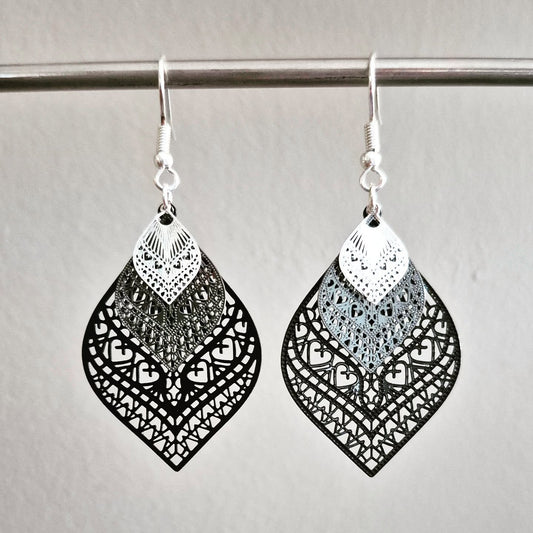 Black Filigree Drop Earrings