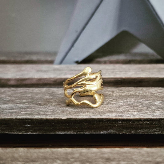 Gold Wavy Adjustable Ring