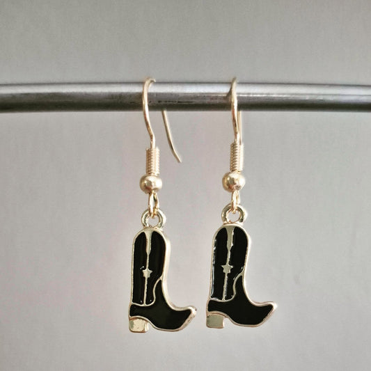 Black Cowboy Boots Drop Earrings