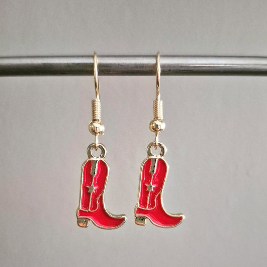 Red Cowboy Boots Drop Earrings