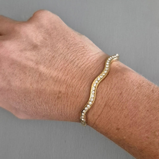 Gold & Crystal Wavy Bangle