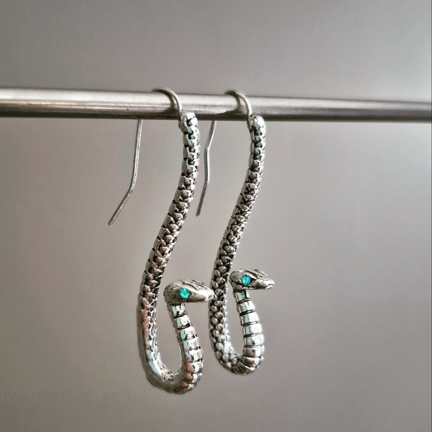 Silver Snake Drop Earrings