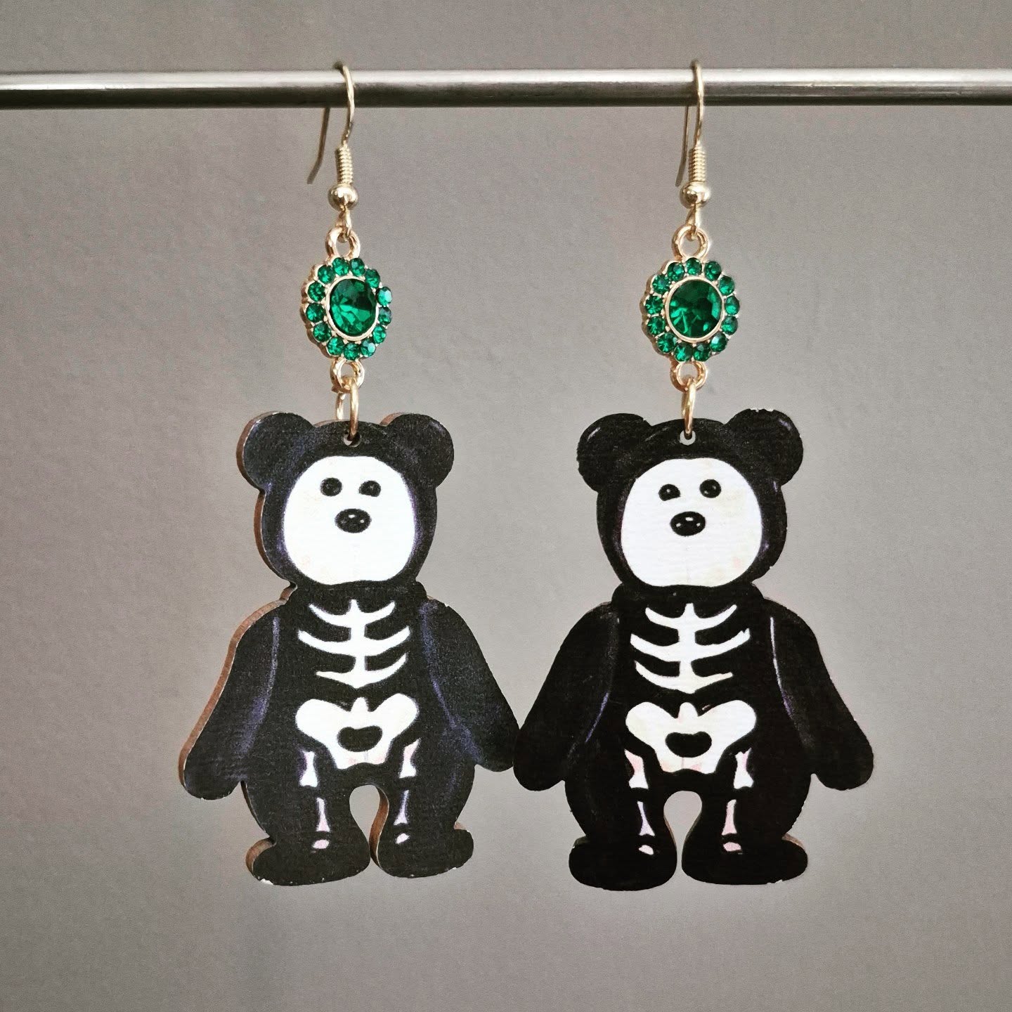 Teddy Bear Skeleton Drop Earrings