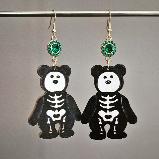Teddy Bear Skeleton Drop Earrings