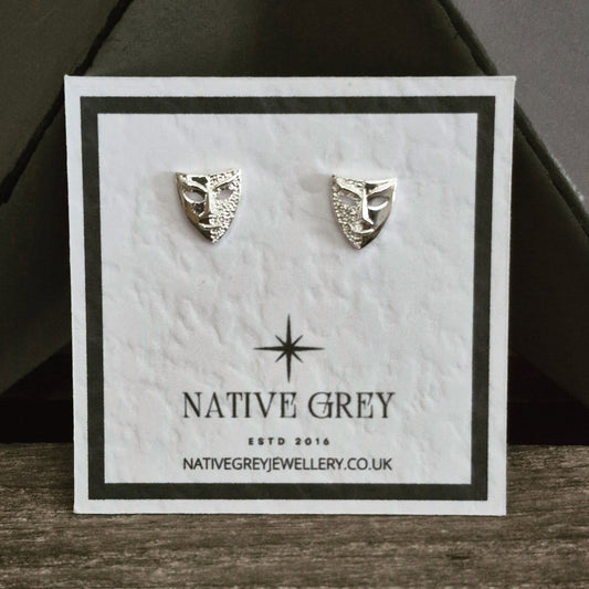 Silver Plated Mask Stud Earrings