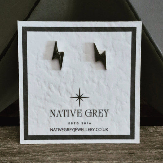 Silver Stainless Steel Lightning Stud Earrings