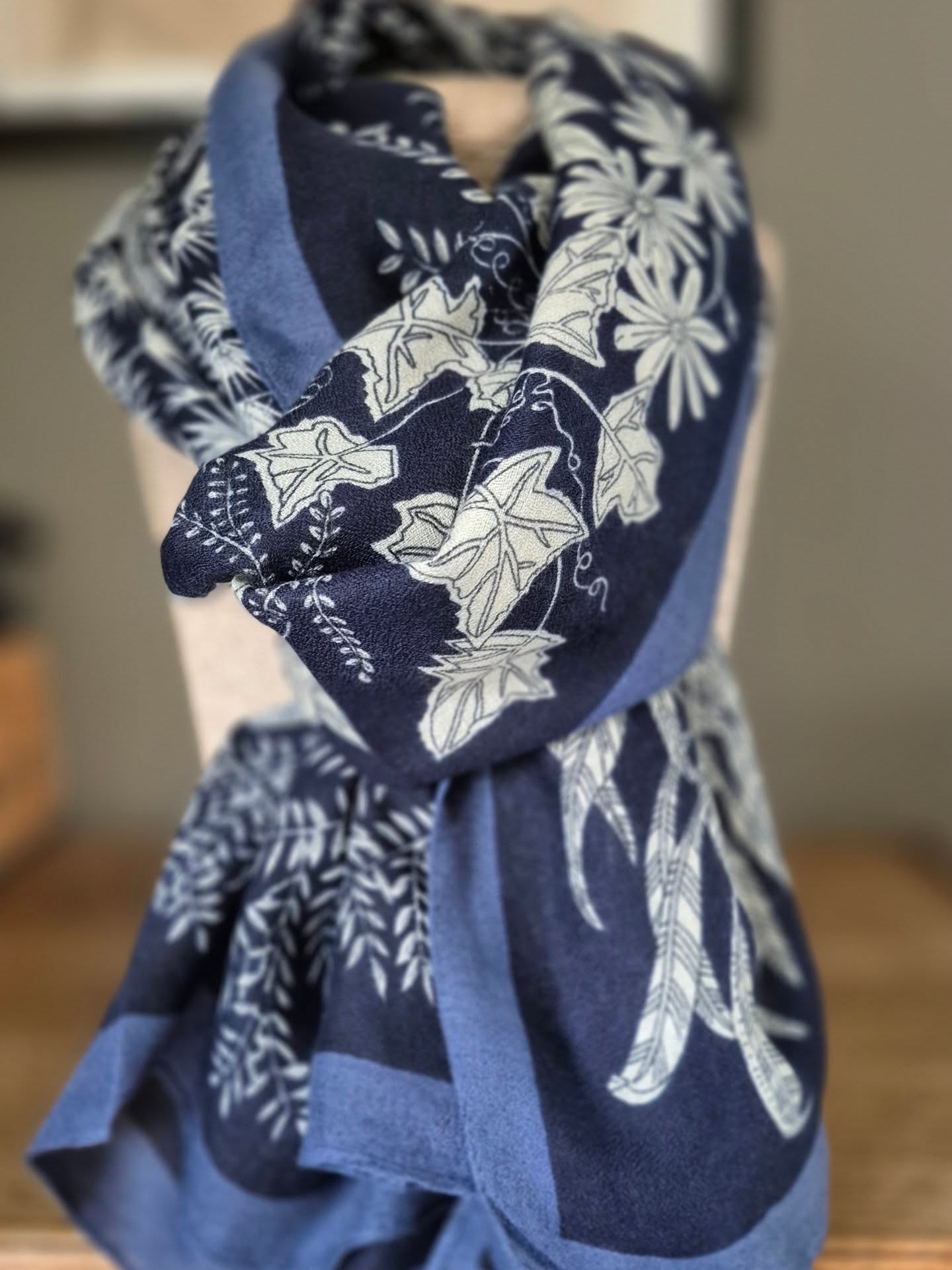 Navy Botanical Lightweight Scarf