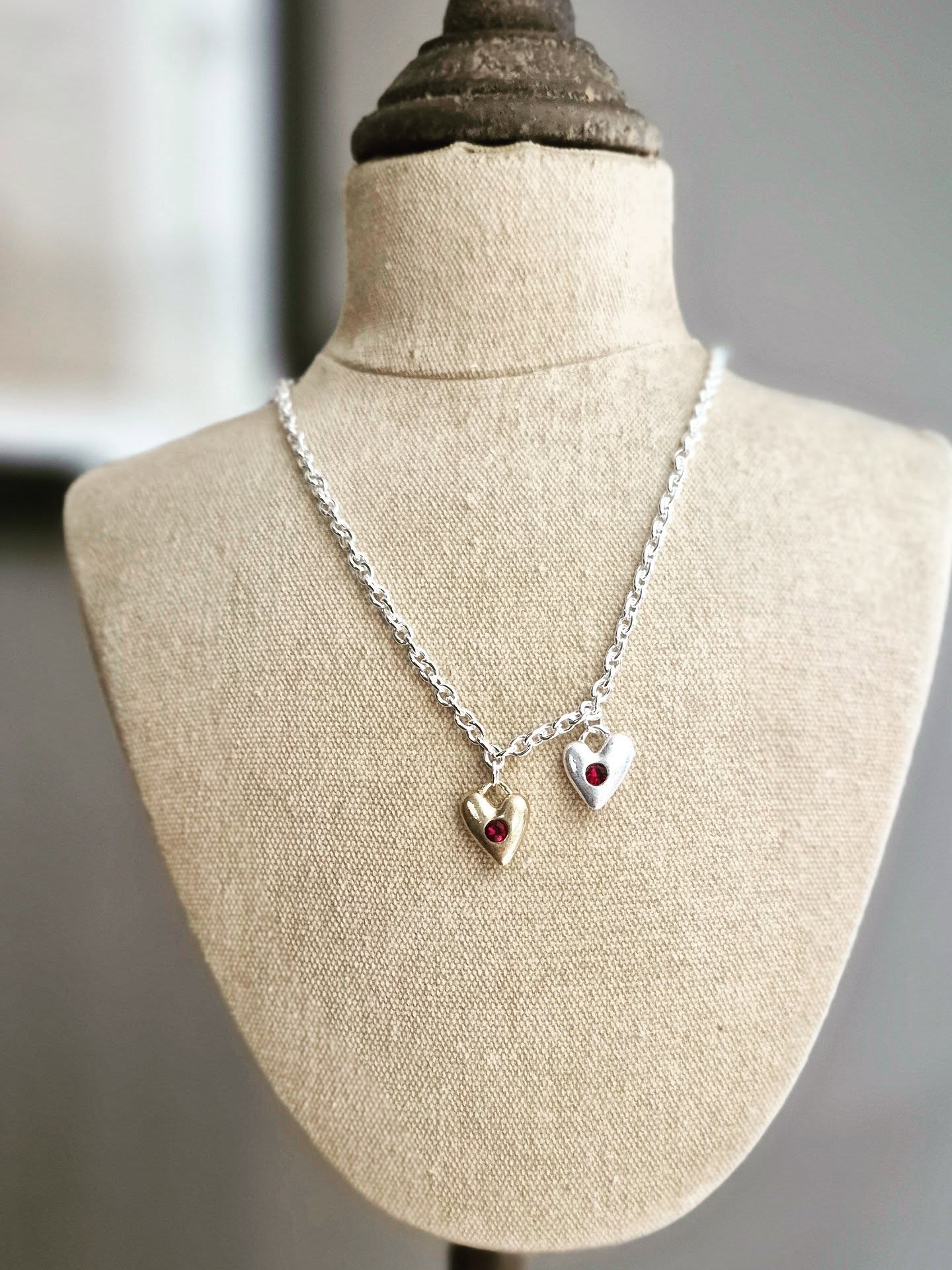 Matte Double Heart Pendant Necklace