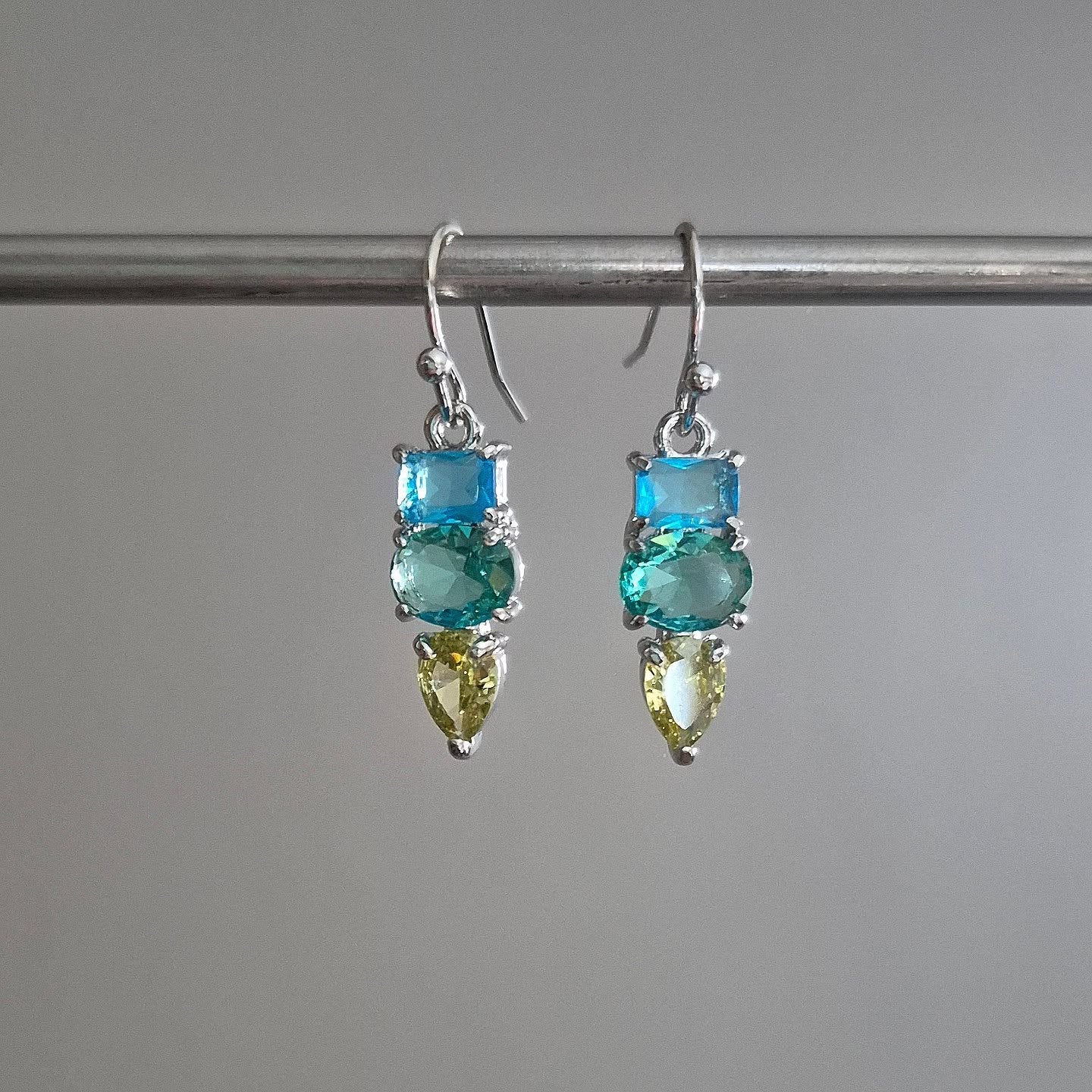 Green & Blue Crystal Drop Earrings
