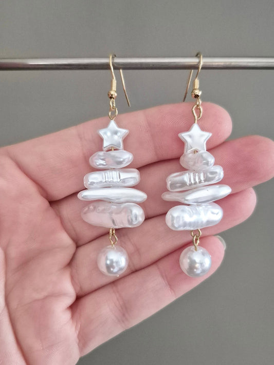 Pearl Christmas Tree Drop Earrings