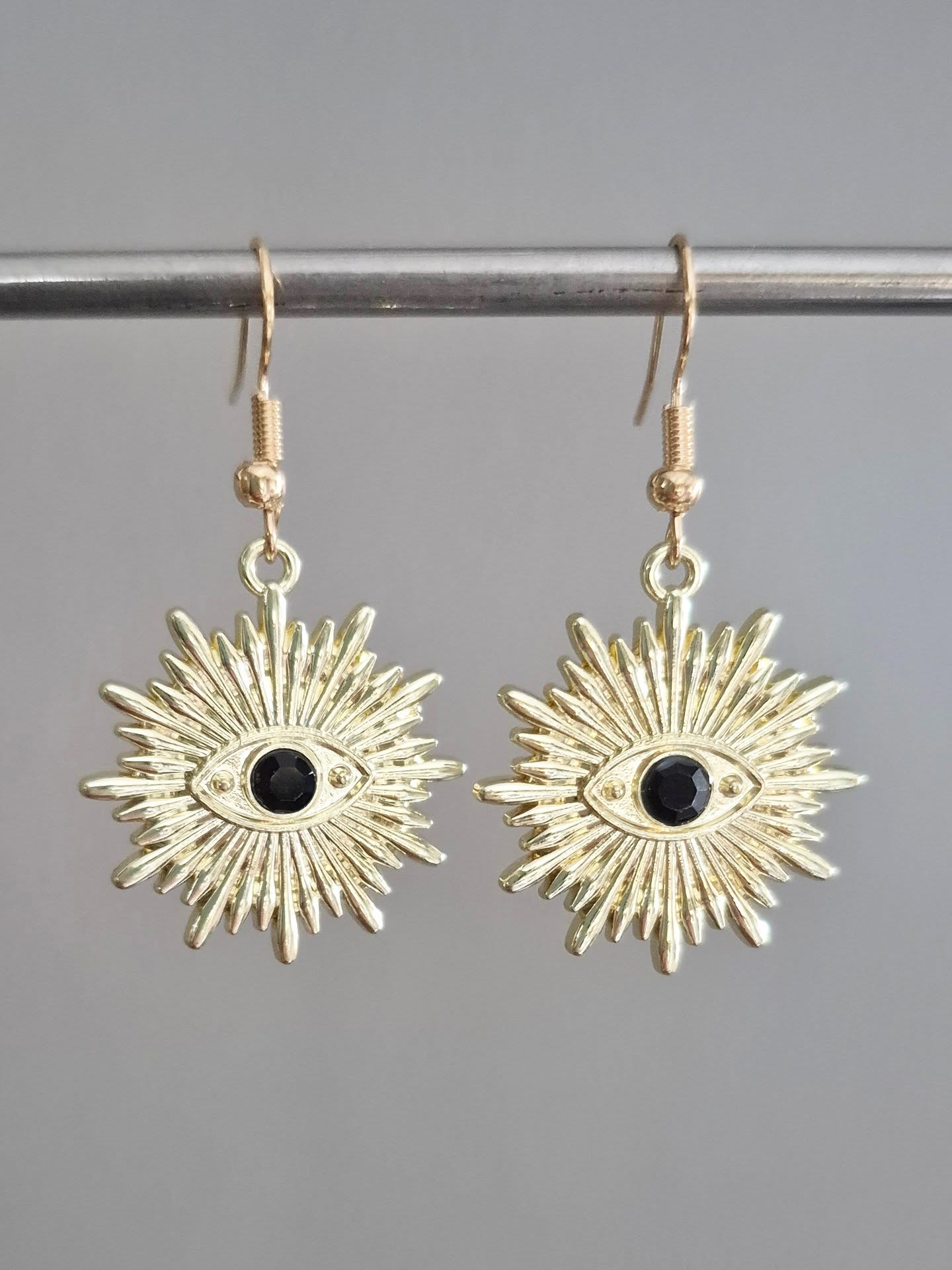 Golden Sun Burst Drop Earrings