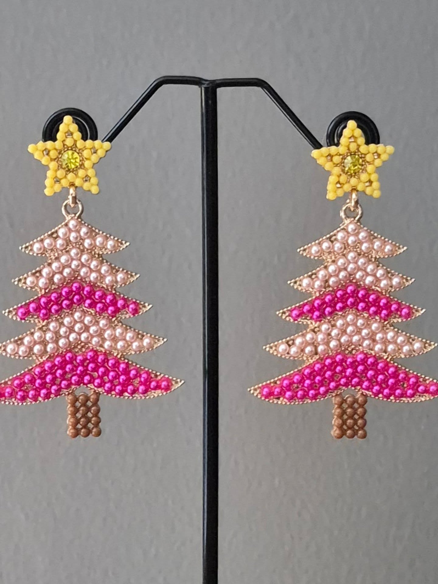 Multi-Coloured Pearl Christmas Tree Drop Earrings