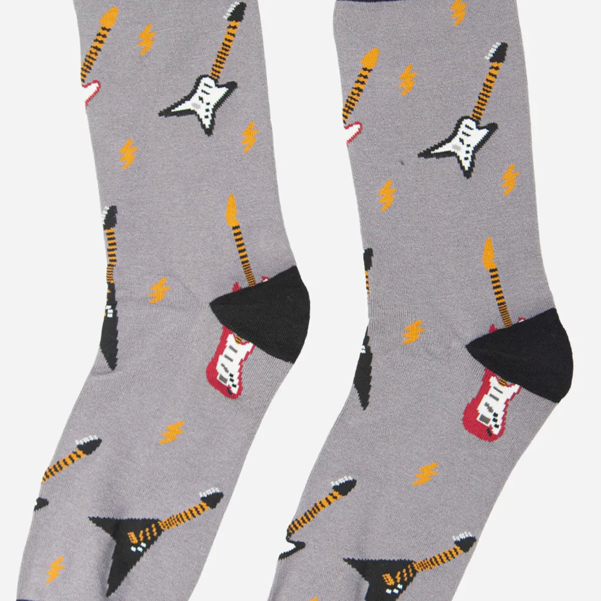 Grey Men's Electric Guitar Print Bamboo Socks