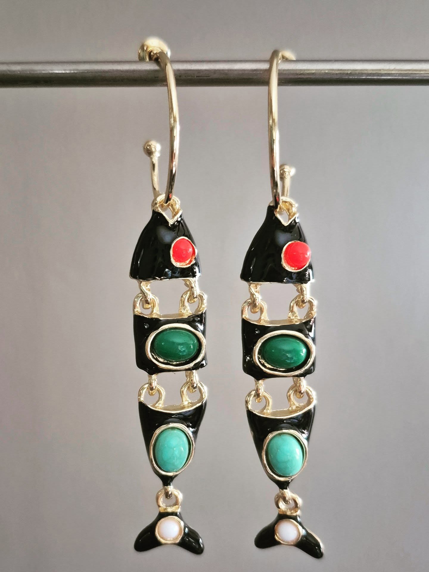 Black & Gold Fish Drop Earrings