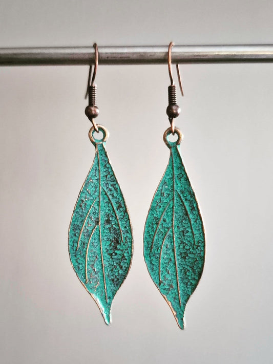 Copper Leaf Drop Earrings
