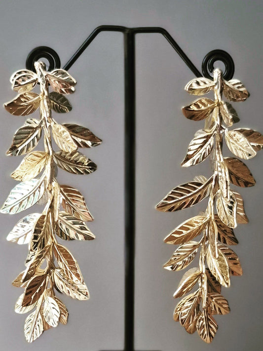 Golden Exaggerated Leaf Drop Earrings