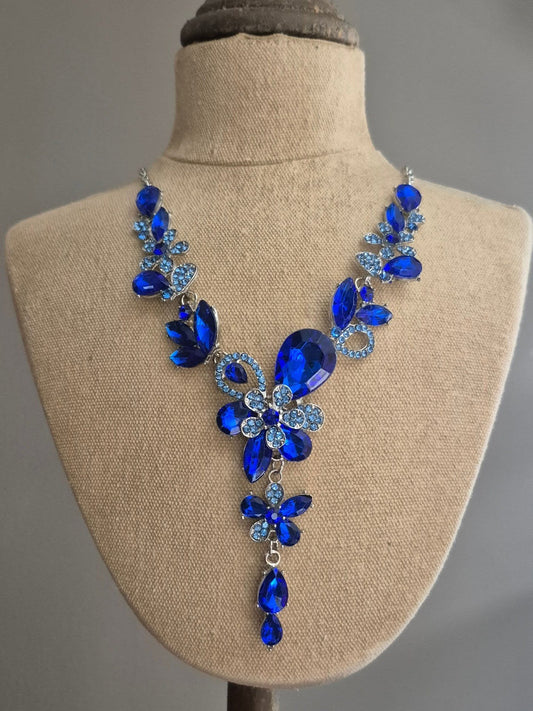 Electric Blue Crystal Statement Necklace