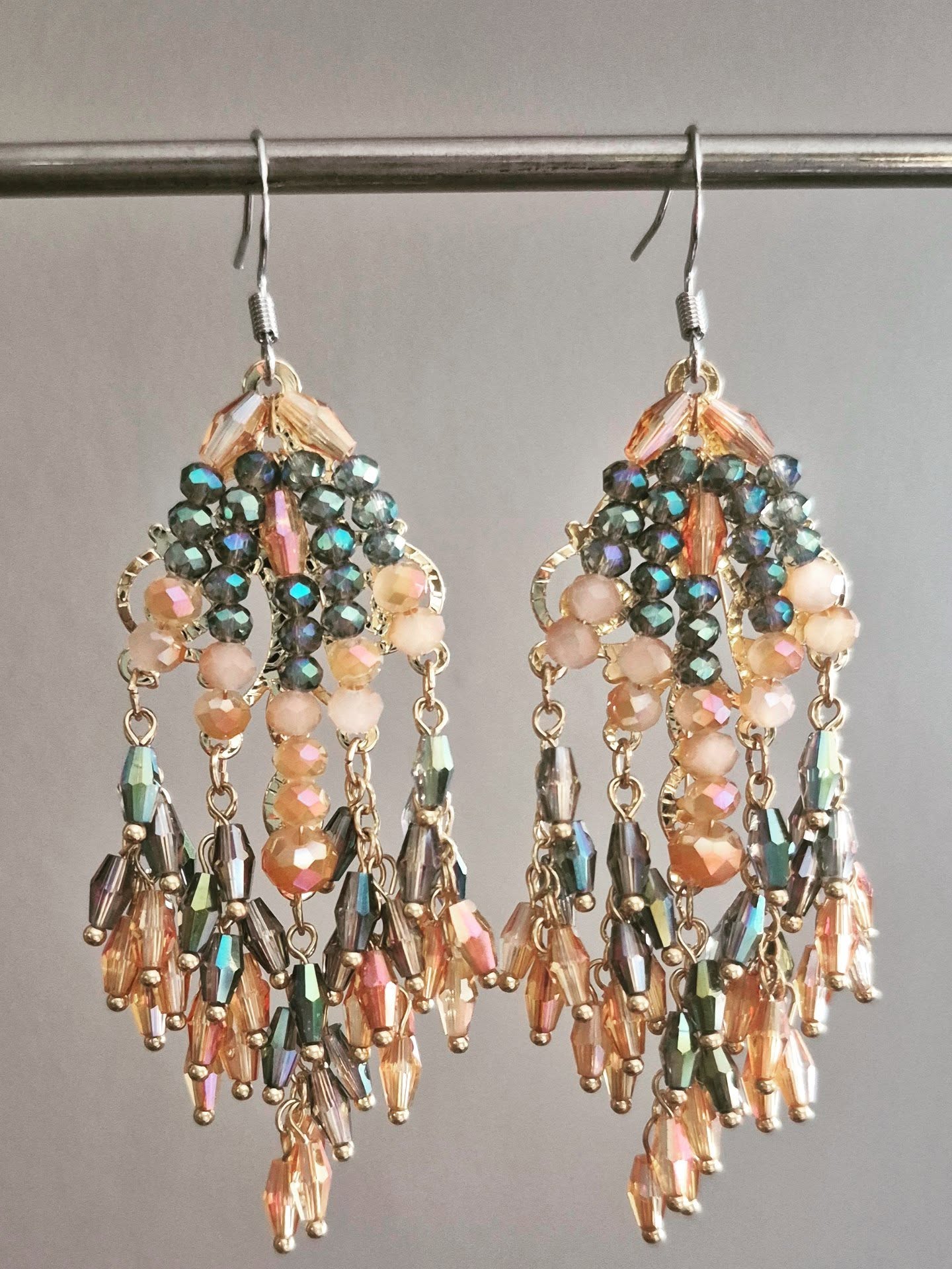 Golden Beaded Statement Drop Earrings