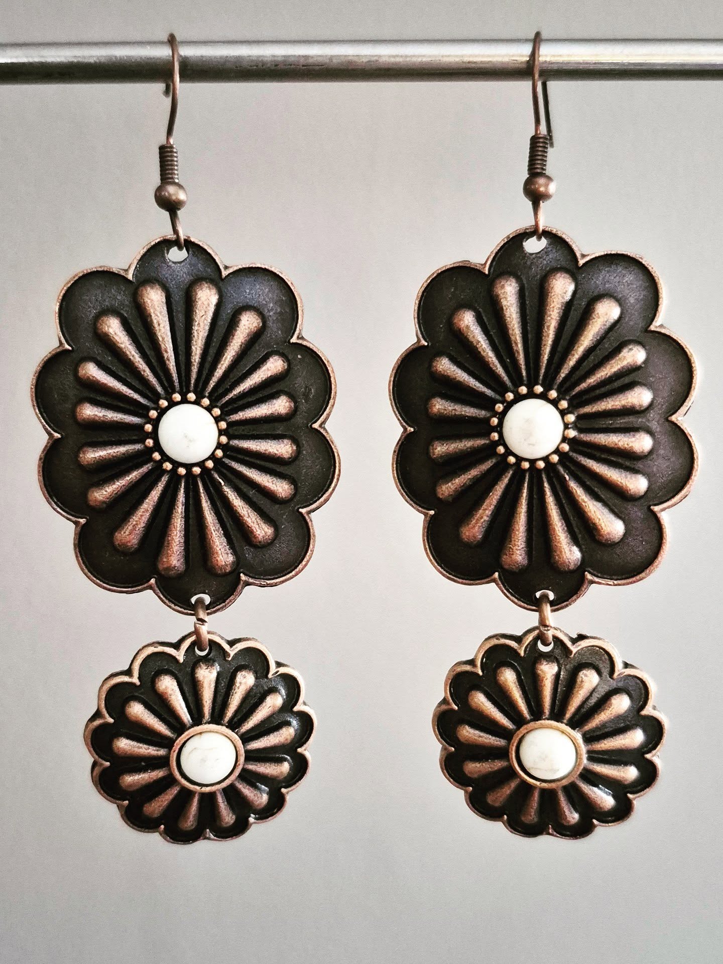 Bronze Coloured Large Scalloped Drop Earrings