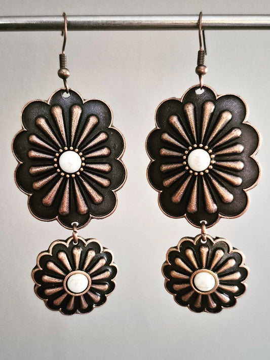 Bronze Coloured Large Scalloped Drop Earrings
