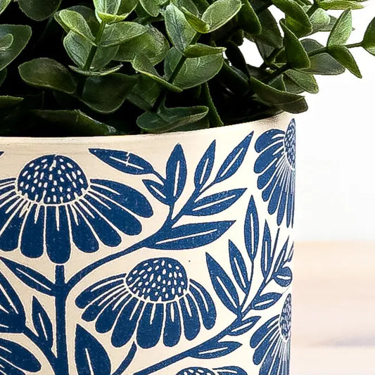Blue Flower Design Planter, 13.5cm