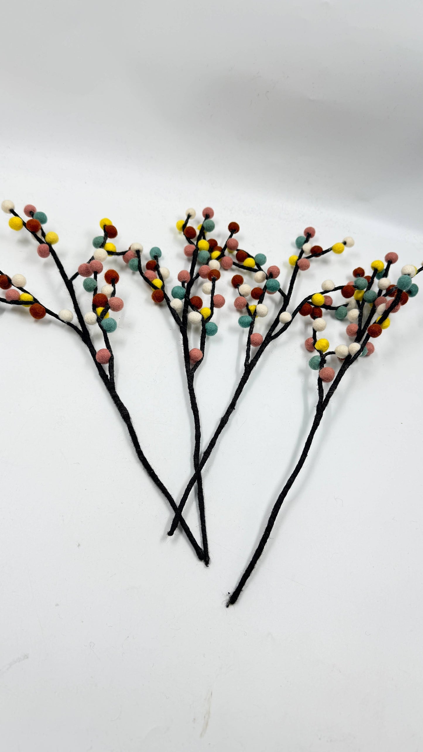 Light Multi Colour Pom Pom Branch Handmade Felted Flower