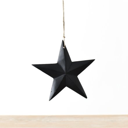 Matt Black Mango Wood Hanging Star 20cm