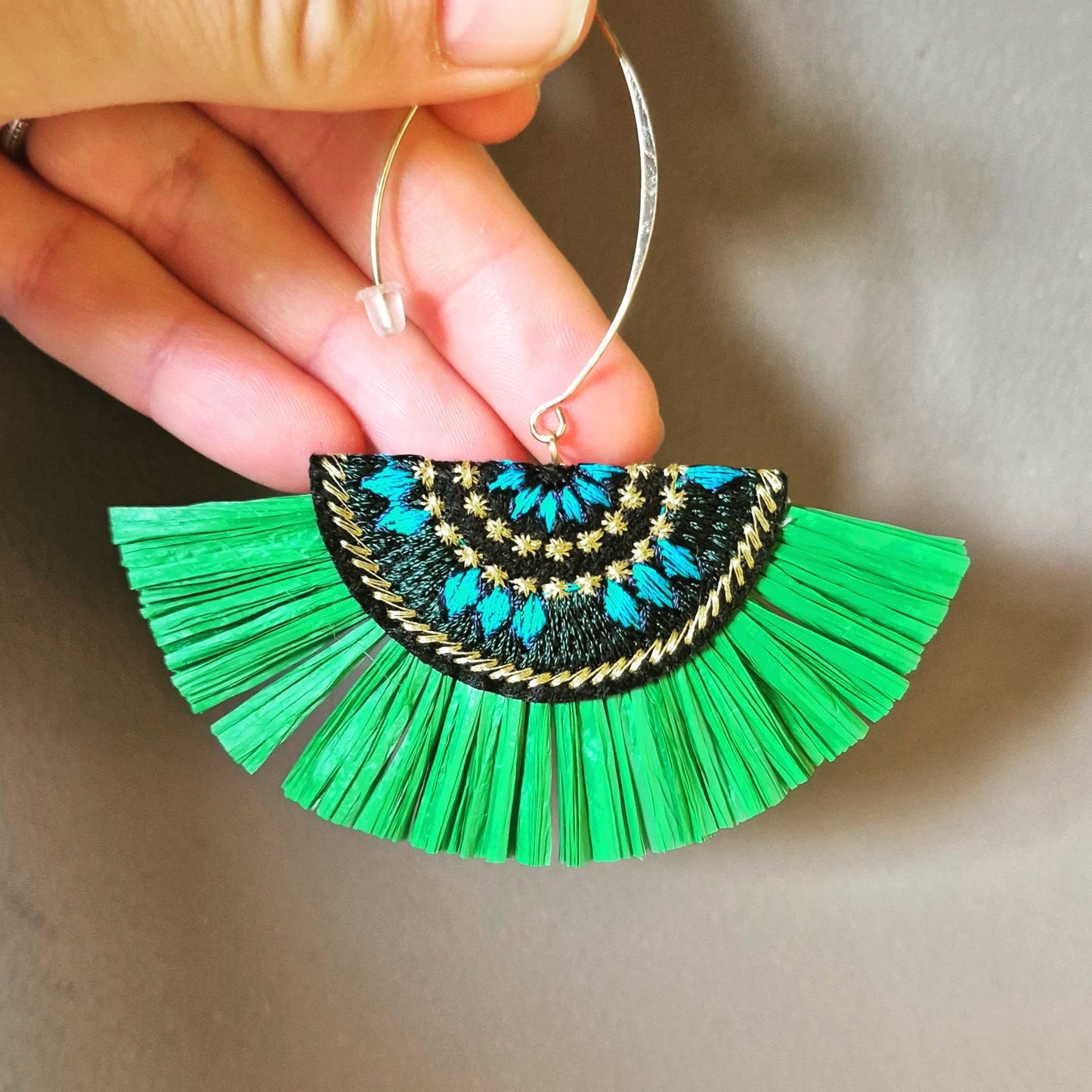 Green Fanned Statement Drop Earrings