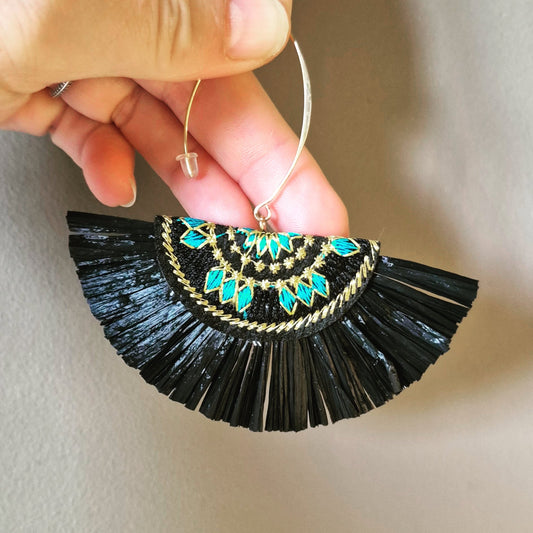 Black Fanned Statement Drop Earrings