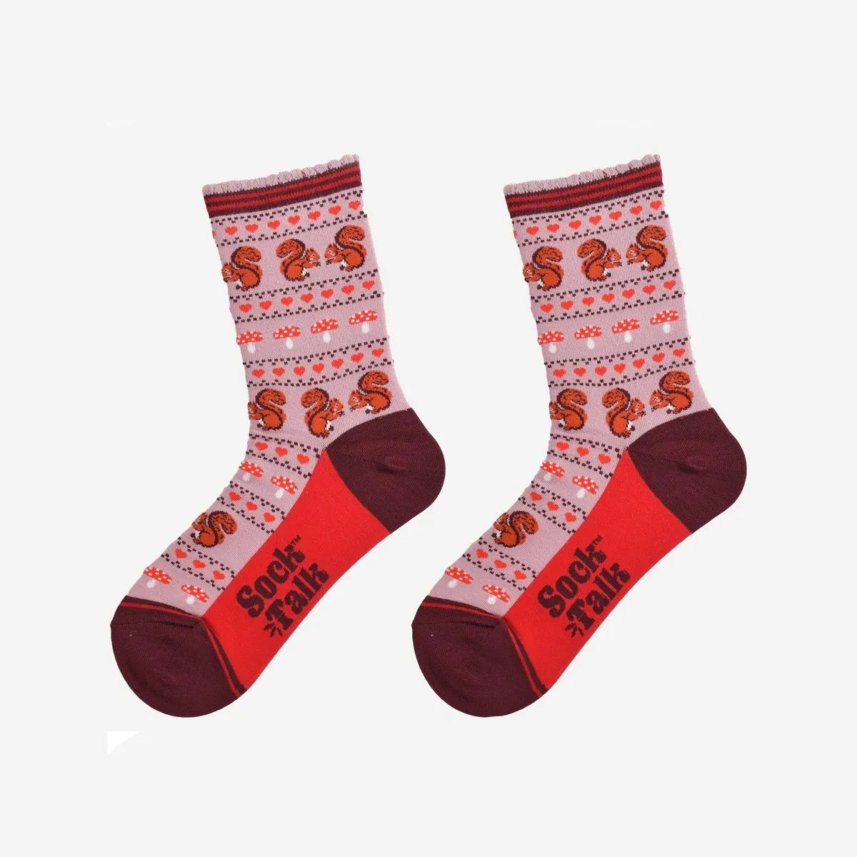 Women's Bamboo Socks - Pink/Burgundy, Squirrel Fair Isle